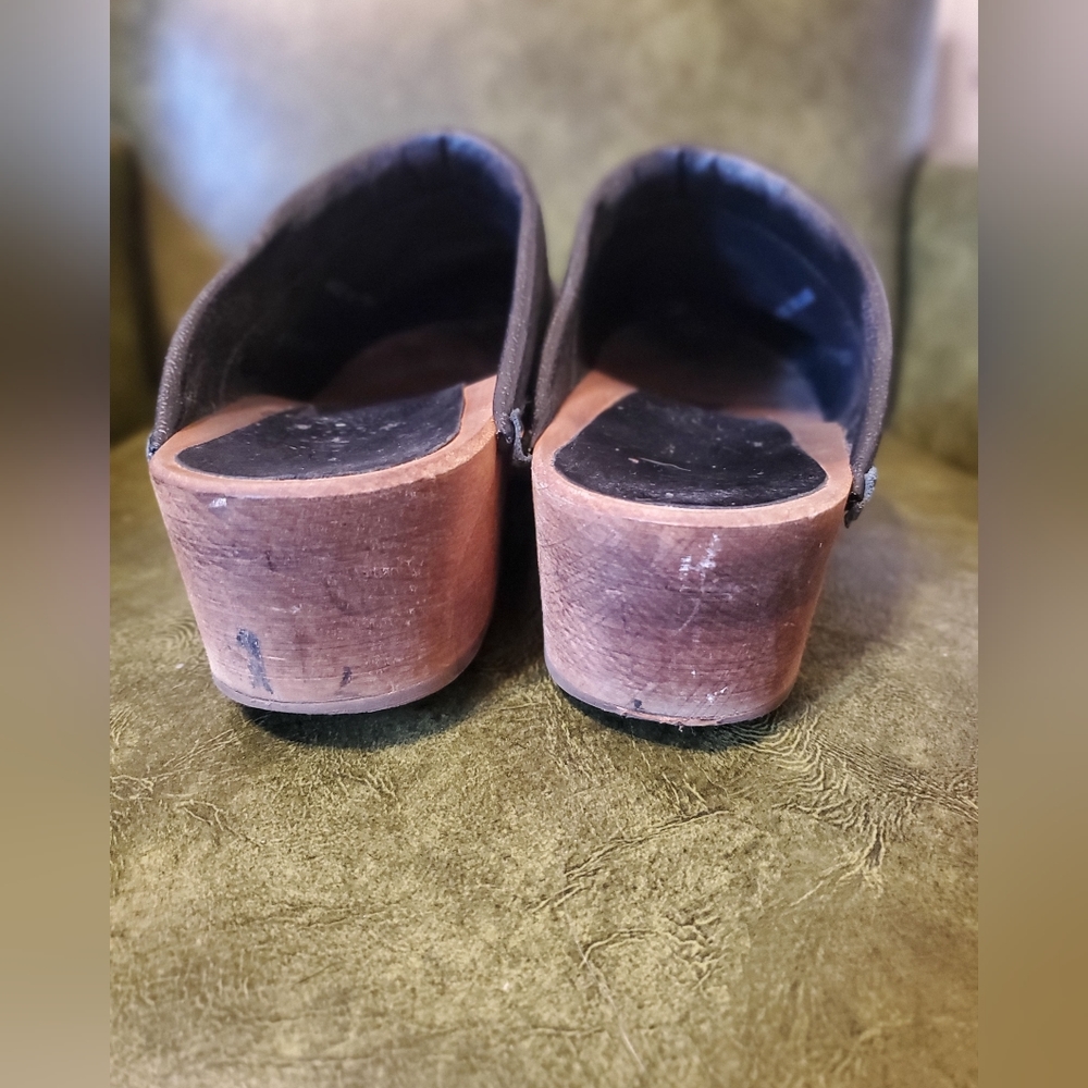 Sanita Black Leather Wooden Clog - Mule - size 9/40 - Picture 3 of 4